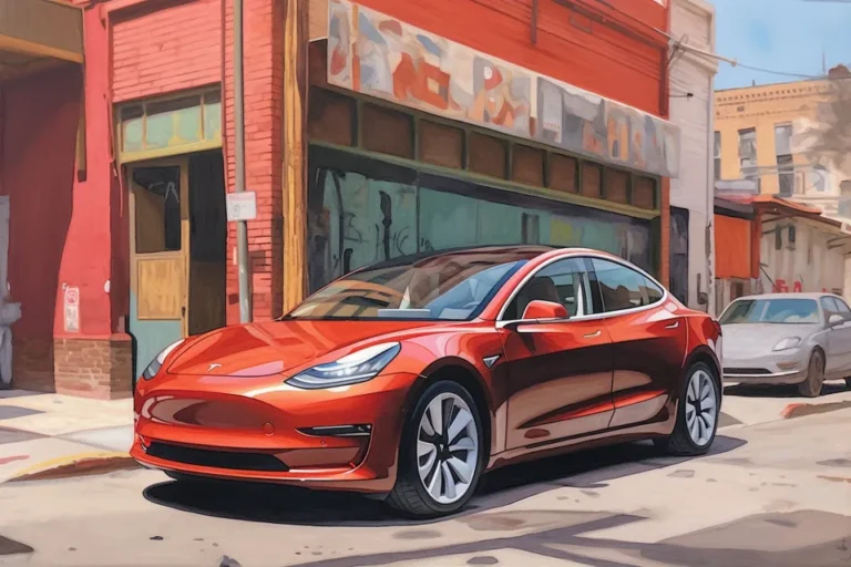 a red car parked on the side of a street