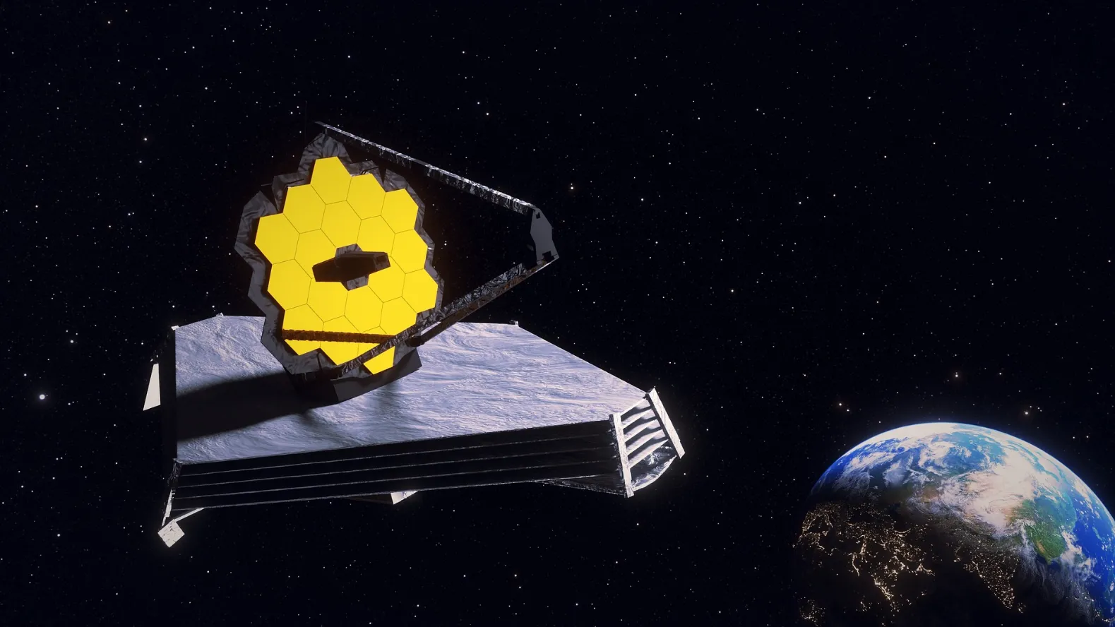 An artist's rendering of the JWST, a space telescope known as the James Webb Space Explorer.